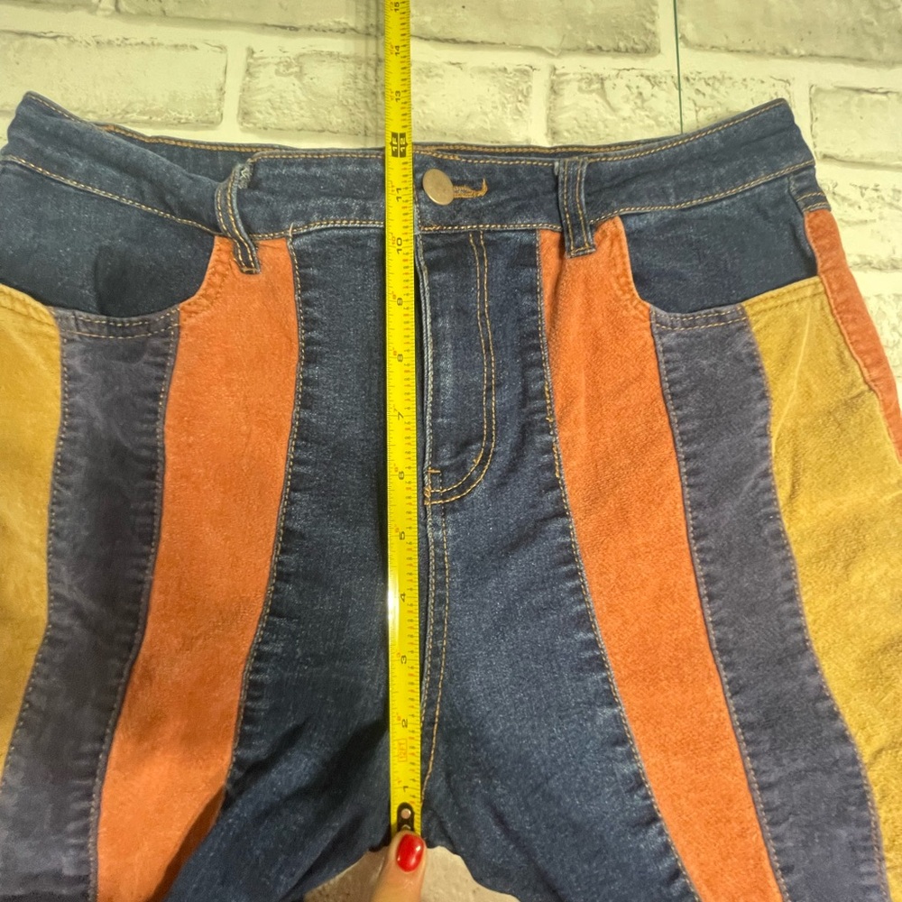 Versona Flare Jeans Striped Patchwork Colorblock 70s Boho Womens Size 12 S. - Picture 9 of 12